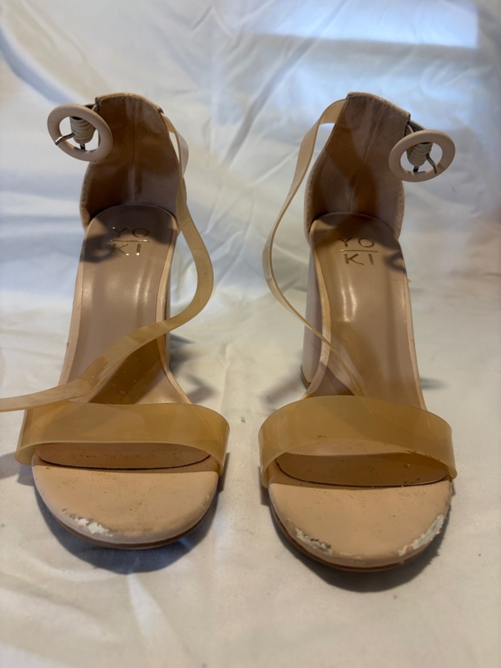 Yoki Nude Tan Clear-Strap Block Heel Sandals